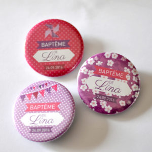 Badges souvenir bapteme fille liberty