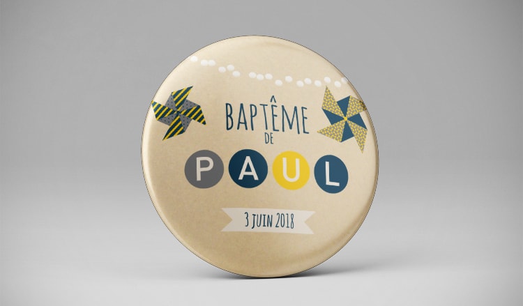 Aimant magnet souvenir baptême jaune bleu