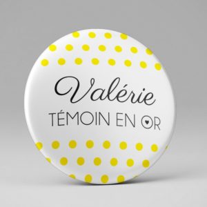 Mariage / Aimant Super témoin + prénom / Pois jaunes